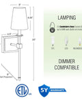 Kira Home Torche 20" Mid Century Modern Wall Sconce for Bathroom Vanity, Pack of 2 dimensions and lamping details.