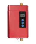 Rock Solid 3000W Instant Electric Hot Water Heater With Built Like A Tank Cast Aluminum Shell And Bright Digital Display, red color.