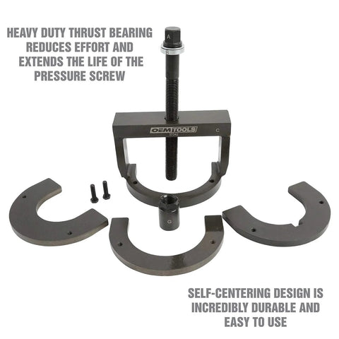 Master Wheel Bearing Removal Tool And Installer Kit with self-centering design and thrust bearing for on-vehicle use, components displayed.
