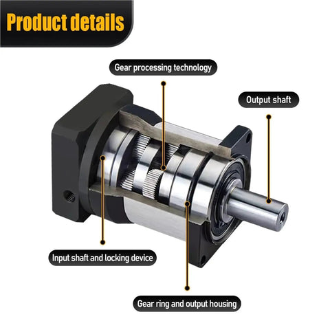 Precision Planetary Gearbox Speed Reducer With Ratios From 16 To 1 Through 70 To 1 showing gear processing technology and output shaft.