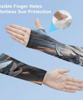 Stay Dope In The Heat With These Fly Ice Silk Arm Sleeves featuring mechanical shark design and flexible finger holes for sun protection.