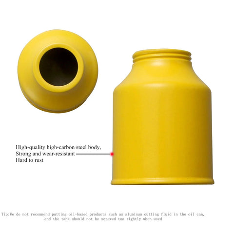 Yellow metal oil can pump oiler, 8oz/250ml with removable cap (front view)