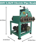 Dinenovate Electric Hydraulic Tube Bender With 17 Dies For Cold Bending Round And Square Pipes. 110V motor design, dimensions shown.