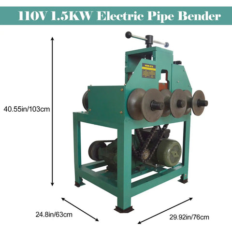 Dinenovate Electric Hydraulic Tube Bender With 17 Dies For Cold Bending Round And Square Pipes. 110V motor design, dimensions shown.