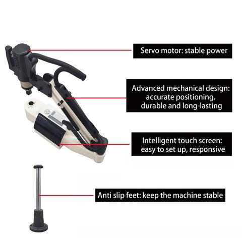 Beilockery 220V Vertical Electric Tapping Machine M3 M16 With Touch Screen 600W Motor shown with features highlighted.