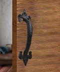 7 Inch Barn Door Handles Pack Of 2 Black Cast Iron Rustic Hardware FDL Design mounted on wooden door