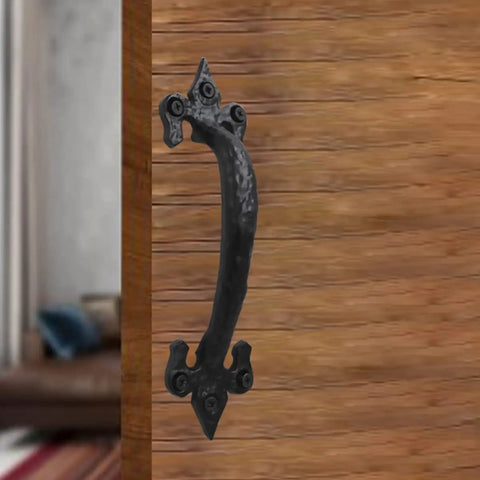 7 Inch Barn Door Handles Pack Of 2 Black Cast Iron Rustic Hardware FDL Design mounted on wooden door