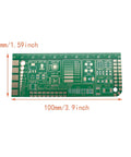 Green Beginner Soldering Practice Board Kit For Electronics Nerds And Hobbyists 40x100mm with micro pad variety and ruler scale.