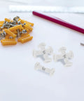 50 White Wood Panel Fasteners And Connector Bolts Kit For Cabinet And Tabletop Assembly with yellow plugs and screws