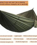 Lightweight Camping Hammock With Mosquito Net For Double Or Single Use, parachute nylon, olive green, unfolded view