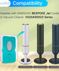 Product compatibility image showing Samsung BESPOKE Jet vacuum series VS20A95923 and dust bags for VCA-ADB95.