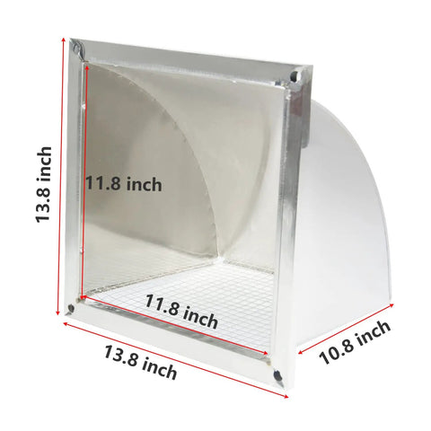 Heavy Duty 8 Inch Stainless Steel Exhaust Vent Cap For Outdoor Wall With Mesh Screen 304 Stainless Steel Construction Rust Resistant And Weatherproof Large Exhaust Outlet Duct Cover For Efficient Air Flow, showing vent dimensions and mesh details.