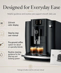 Straight Up Game Changing Automatic Espresso Machine With 2.8 Inch Color Display And Easy Cappuccino Function In Piano Black showing coffee and user manual.