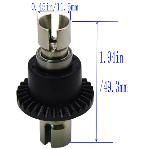 Front Differential Gear Assembly Set For MJX Hyper Go 1/16 And 1/14 RC Trucks showing dimensions, stainless steel build