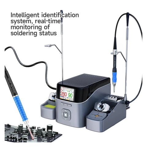 Dual Channel Smart Soldering Station With Intelligent Temperature Control And HD LCD Display, Fast Heat Up For Electronics Repair, shown with C245/C210 handles