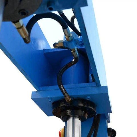 Close-up of Heavy Duty 50 Ton Hydraulic Press Brake Bender For Metal Fabrication 220V Three Phase Two Cylinder machine arm and hoses