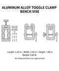 Aluminum alloy toggle clamp bench vise 5.20x2.36x1.89 in, 0.60 lb, portable tool for secure DIY projects.