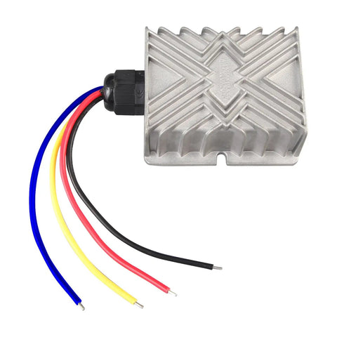 Top view of Isolated DC To DC Converter 30V 120V Input To 12V Output 10A 120W Step Down Power Supply with visible wires for connections.