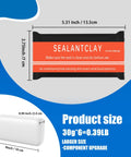 Image showing the packaging and dimensions of All In One White Seal Putty For Quick Mending And Waterproof Sealing That Blocks Odors And Drafts Great For Air Conditioning Gaps Ducts Pipes Drains And Plumbing Repairs.
