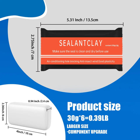Image showing the packaging and dimensions of All In One White Seal Putty For Quick Mending And Waterproof Sealing That Blocks Odors And Drafts Great For Air Conditioning Gaps Ducts Pipes Drains And Plumbing Repairs.