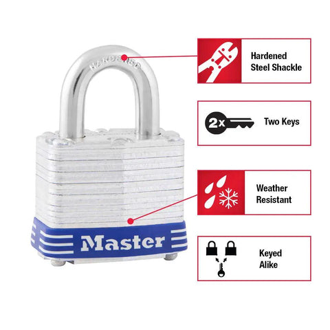 Outdoor Padlock With Key, 2 Pack Keyed Alike, heavy duty weatherproof lock with laminated steel body and hardened steel shackle.