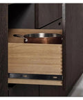 Slick Two Way Bearing Drawer Slides For Cabinet Hardware Boast Dang Smooth Glide Motion And Bulletproof Steel Construction Includes Set Of Two Matte Black 16 Inch Tracks with a pot in a wooden cabinet drawer.