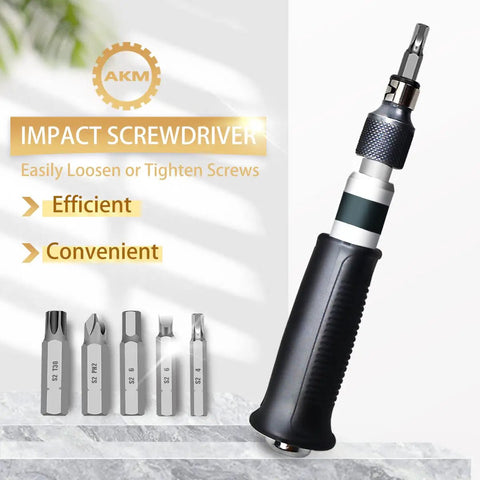 Hand Manual Reversible Impact Driver Set With Extractor And S2 Steel Bits Built Tough For Loosening Rusted Fasteners Or Frozen Bolts One Quarter Inch Drive Ideal For Motorcycles And Bike Repairs.