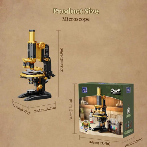Retro Microscope Building Kit With Antique Brass Finish For Adults Dope DIY Science Toy Realistic Brass Details Hands On STEM Project Educational Desk Decor For Makers And Curious Minds, 37.8cm tall