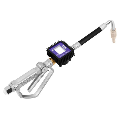 Heavy Duty Digital Oil Control Valve Meter Nozzle Pneumatic Flow Gun with Cozy Grip Handle, 22.83 inches, silver black design.