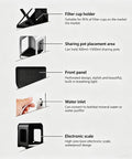 Detailed features of No Fuss Automatic Cold Brew Coffee Machine With Smart Reminder And Led Touchscreen displayed on a white background.
