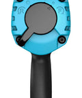 Tough As Nails Twin Turbo Air Impact Wrench With Compact Low Vibration Grip for engine maintenance, blue and black design, top view.