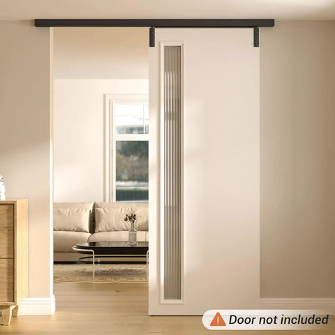 96 Inch Box Rail Sliding Barn Door Hardware Kit Ceiling Mount For Exterior And Interior Single Door Beefy Build Heavy Duty Black Aluminum Track With Corrosion Resistant Finish And Smooth Easy Glide Door Not Included, installed on ceiling without door.