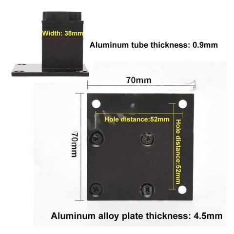 Diagram of Adjustable Aluminum Furniture Legs 4 Pack, Heavy Duty TV Cabinet And Sofa Feet, tube and plate measurements.