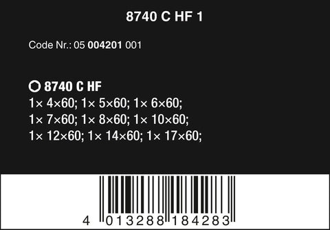 Zyklop Bit Socket Set label displaying item codes and socket dimensions for nine piece hex bit set with magnetic retention.