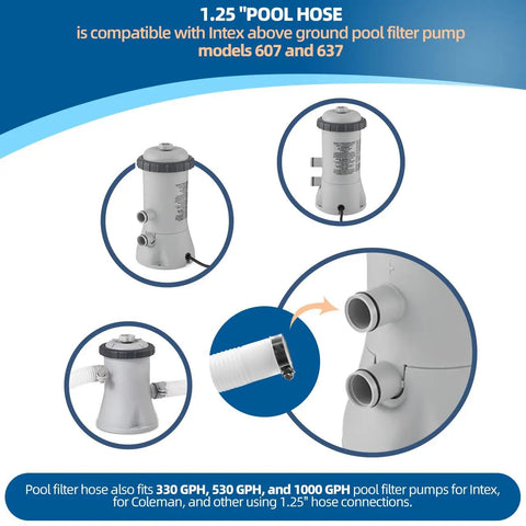 No Brainer 1.25 Inch 59 Inch Pool Hose Kit For Above Ground Pools With Standard Pool Filter Pumps Models 607 And 637 diagram