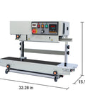 Pro-Grade Automatic Continuous Band Sealer With Stand For PVC Bags, High-Speed Vertical Sealing Machine, dimensions shown