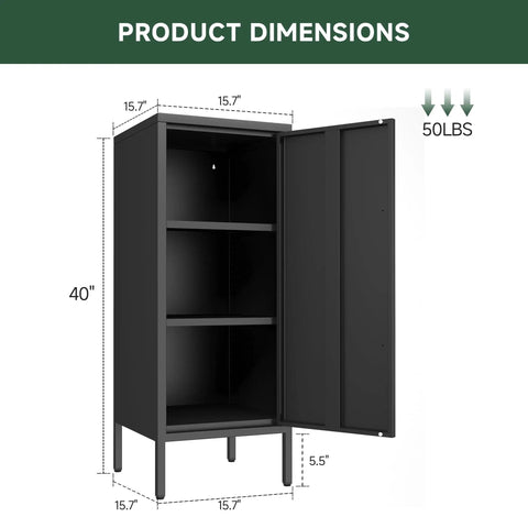 Beefy Heavy Duty 39.5 Inch Metal Storage Cabinet With Magnetic Door Featuring 3 Compartments And 2 Adjustable Shelves