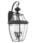 Newbury 23 Inch Outdoor Wall Lantern, 3 Light Mystic Black With Clear Beveled Glass, French Country Style Porch Light mounted on wall