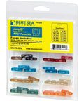 Beige Illuminating ATC Fuse Kit With EasyID LEDs, 30 Fuses From 3A To 40A, in packaging displaying assorted fuses