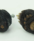 6-Piece Bear Paw Drawer Pulls Set, Rustic Black And Brown Animal Tracks Cast Resin Handles, 2 Inch Long By 1.5 Inch Wide With 1.5 Inch Projection, Hand Painted With Realistic Bear Print, Easy Single Screw Mount, side view showing screws