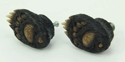 6-Piece Bear Paw Drawer Pulls Set, Rustic Black And Brown Animal Tracks Cast Resin Handles, 2 Inch Long By 1.5 Inch Wide With 1.5 Inch Projection, Hand Painted With Realistic Bear Print, Easy Single Screw Mount, side view showing screws