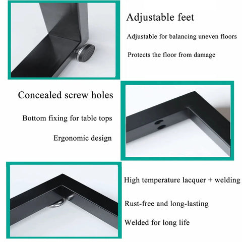 Badass Heavy Duty Metal Table Legs For DIY Coffee Desk And Dining Surfaces Rustproof Steel Tube Stands with adjustable feet and concealed screw holes.