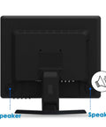 Back view of 17-Inch 4:3 Security Monitor With 1280x1024 Resolution, metal housing, showing built-in speakers and stand