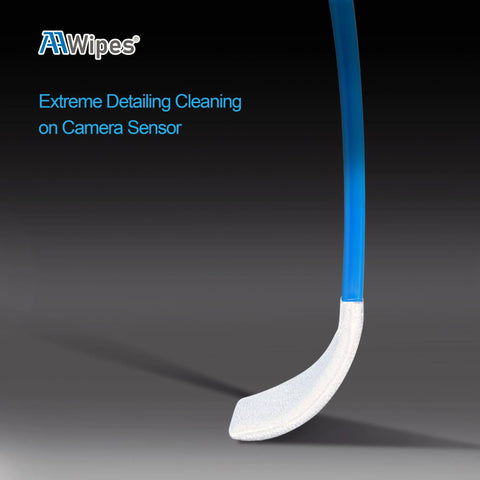 AAWipes sensor cleaning swab for APS-C DSLR/SLR cameras; side view, curved white foam tip, blue handle.