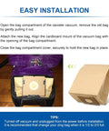 Six Pack Vacuum Bags That Fit Bissell Zing Canisters 4122 4122D 1668 1668C 1668W 2154A 2154C 2154W 1608 with installation steps visible