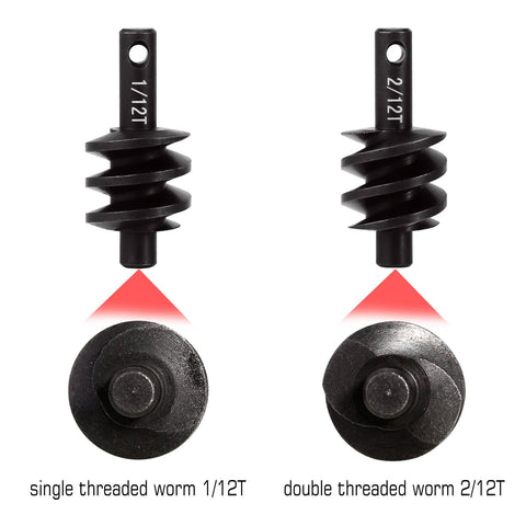 Underdrive Differential Gears Set For 1/24 RC Crawler 1/12T Steel Worm Gear Upgrade Kit For Axial SCX24 showing single and double threaded worms.