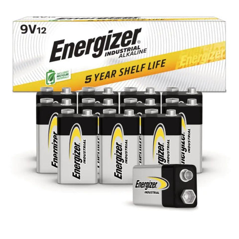 Heavy Duty 9V Industrial Alkaline Batteries Rock Solid Workhorse For High Current Drain Devices in a pack of 12 for pro tools.
