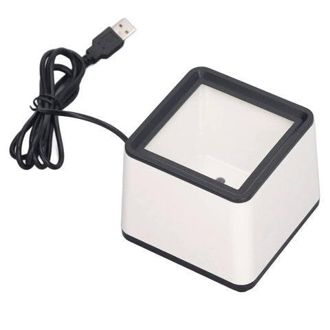 Plug And Play 2D Barcode Scanner For Desktop POS And Retail, Fast Response Barcode Reader, top view with USB cable, no software needed