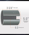 Heavy Duty 5 Inch Straight Merchant Steel Pipe Coupler Built Solid For Rough And Ready Site Work Featuring Galvanized Rust Proof Coating and dimensions.