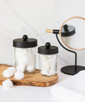 Apothecary Lid Storage Set With Ball Mason Jars Two Pack Farmhouse Style Vanity Organizer For Kitchen Bath Office Black Finish